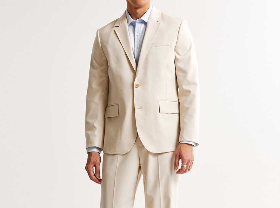 Male model wearing Abercrombie Mens suit jacket