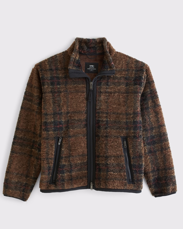 Full-Zip Sherpa Jacket, Dark Brown Pattern view 1