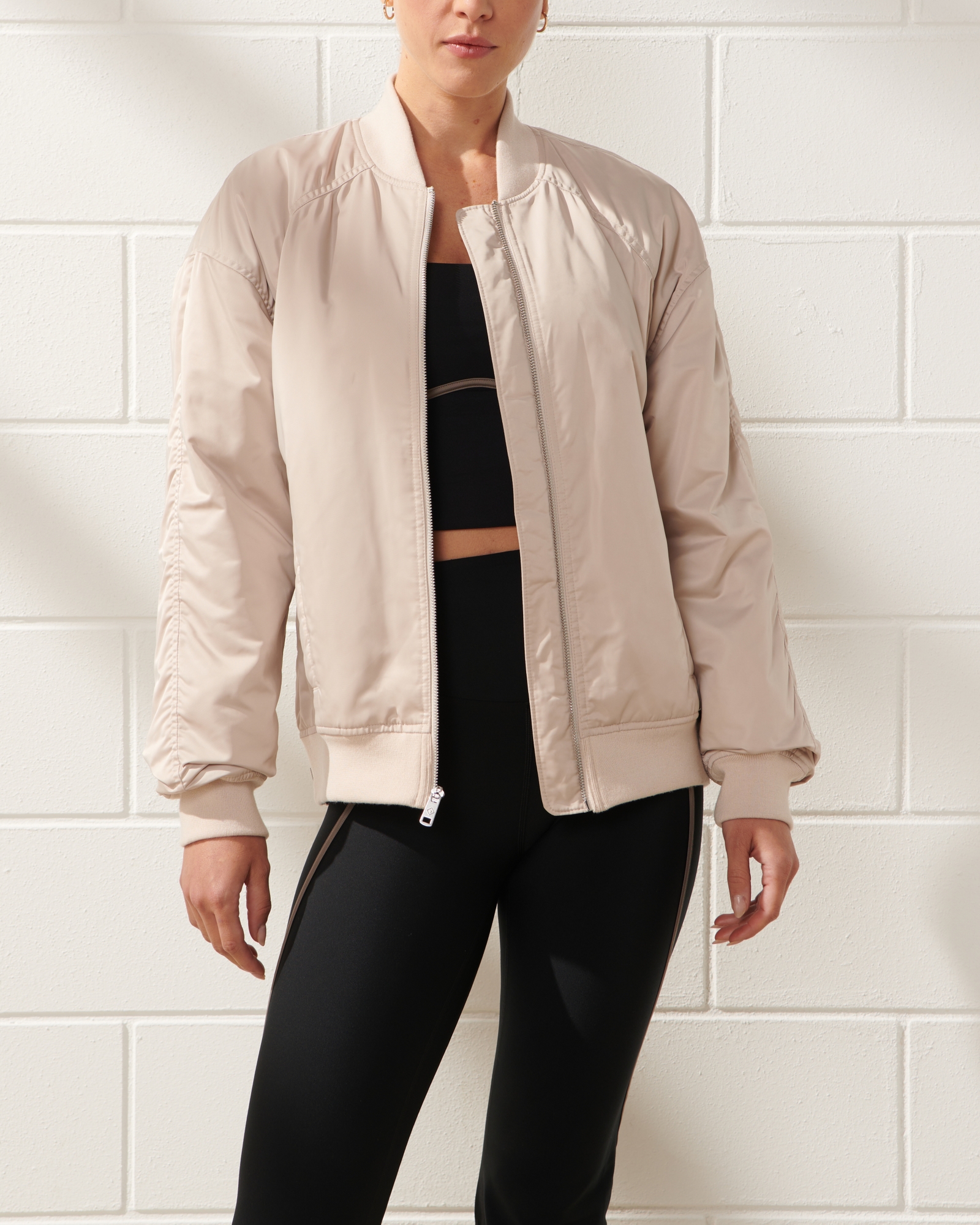 YPB Legging-Friendly Satin Bomber Jacket