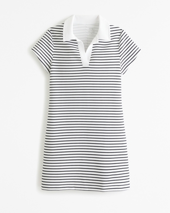 Mini Polo Neck Fitted A-line Knitwear Dress