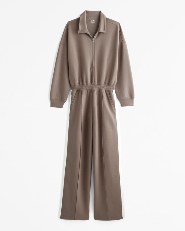 YPB neoKNIT Long-Sleeve Half-Zip Jumpsuit, Brown Stripe view 1