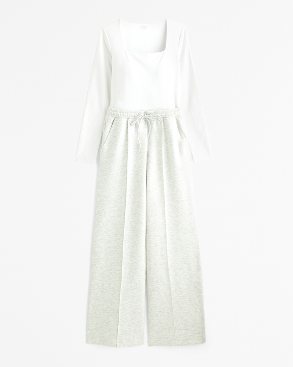 YPB everydaySOFT Long-Sleeve Hybrid Jumpsuit, Light Heather Gray view 1