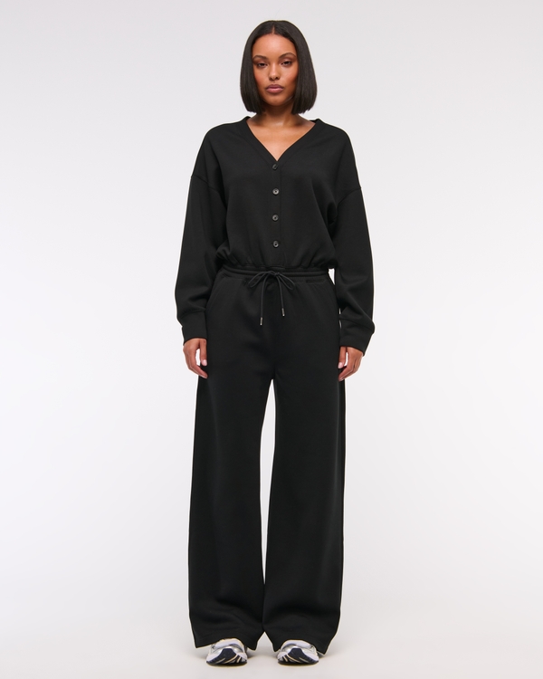 YPB neoKNIT Long-Sleeve Henley Jumpsuit, Black