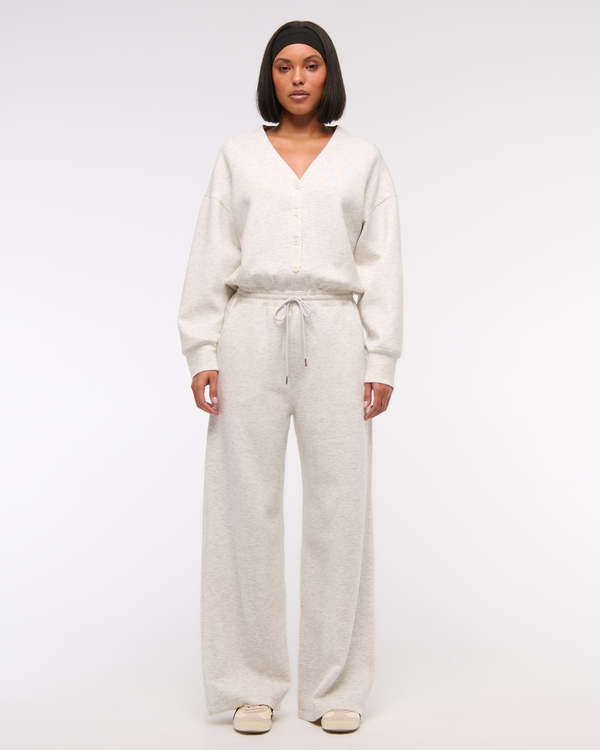 YPB neoKNIT Long-Sleeve Henley Jumpsuit, Light Gray Heather