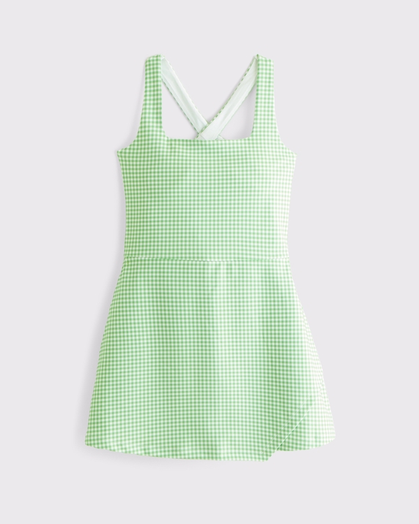 YPB sculptLUX Cross-Back Mini Dress, Green Tea Gingham view 1
