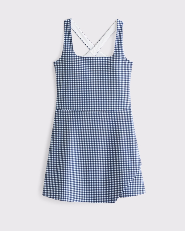 YPB sculptLUX Cross-Back Mini Dress, Navy Gingham view 1