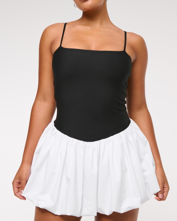 YPB sculptLUX Bubble Hem Mini Dress, Black view 2