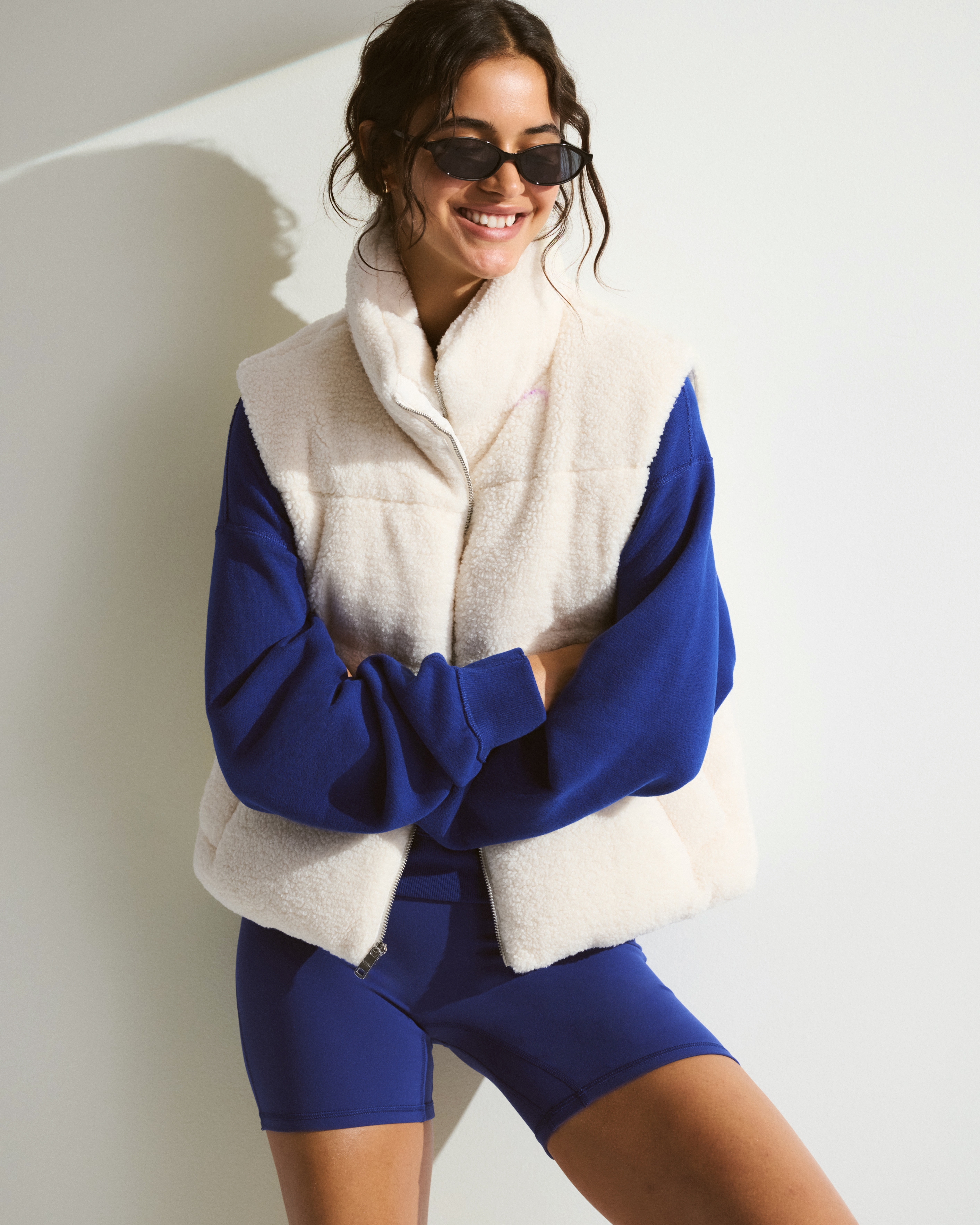 Abercrombie & Fitch Ypb On The Go Sherpa Puffer Vest In White