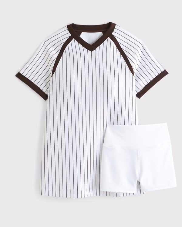 YPB neoKNIT Soccer Mini Dress, White Stripe view 1