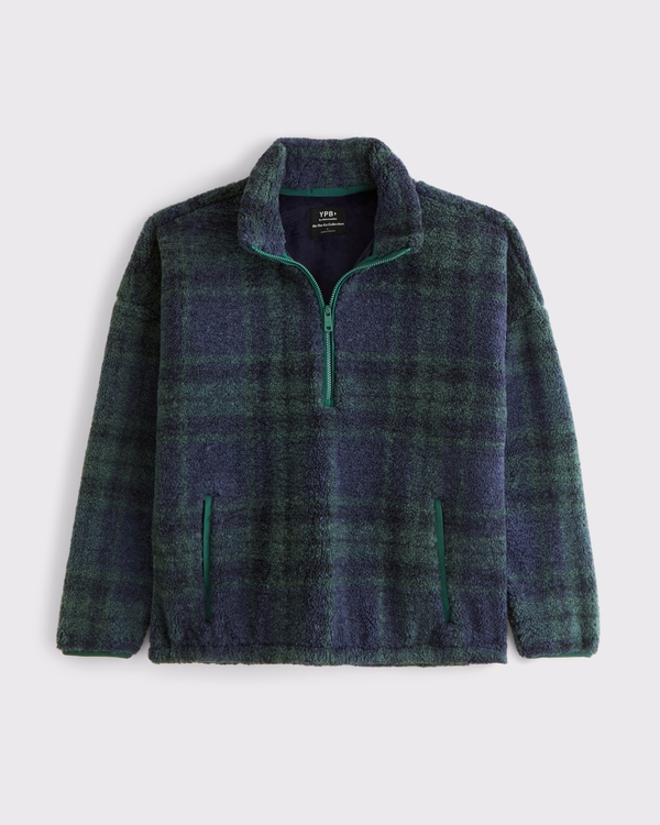 YPB On The Go Half-Zip Sherpa Jacket, Navy Plaid view 1