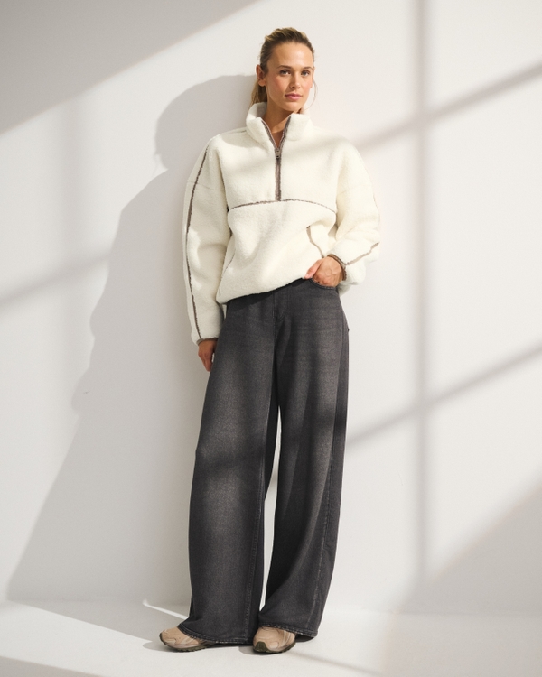 YPB On The Go Sherpa Half-Zip Sweatshirt, Cream view 2