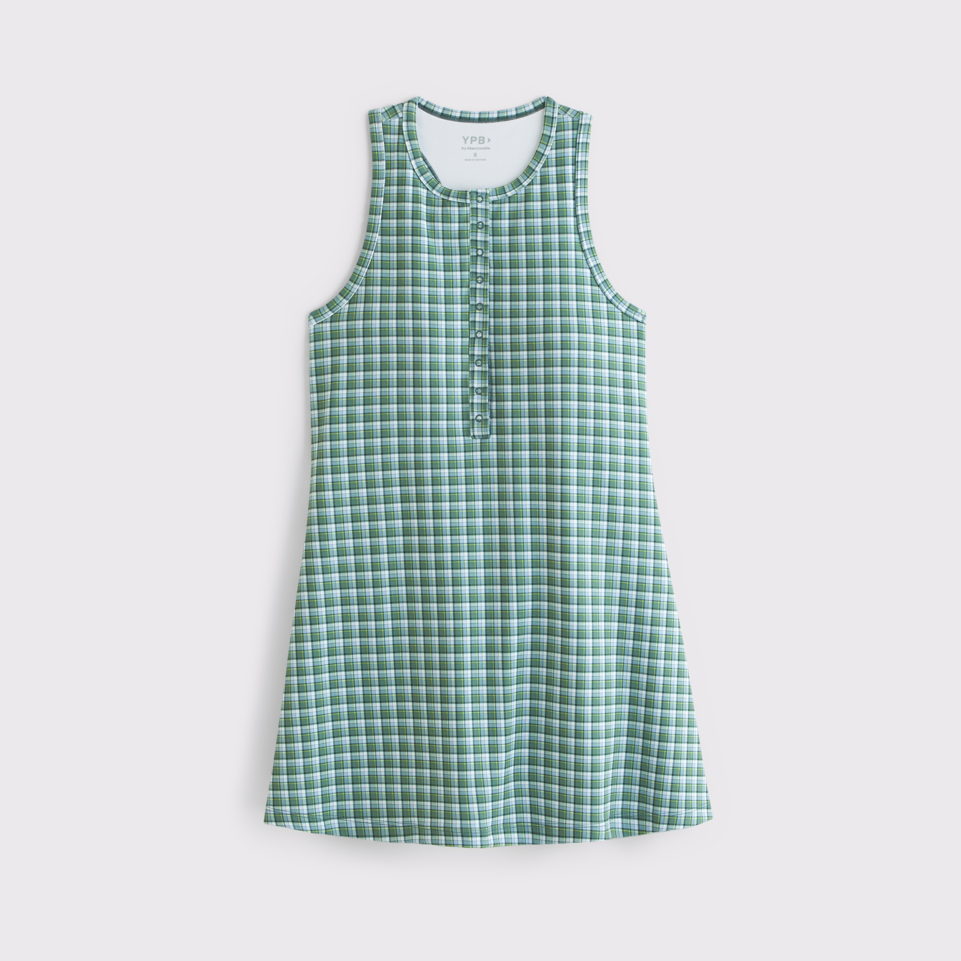 Женское платье Abercrombie & Fitch YPB Henley Mini, цвет: Зелёный в мелкую клетку — фото 1