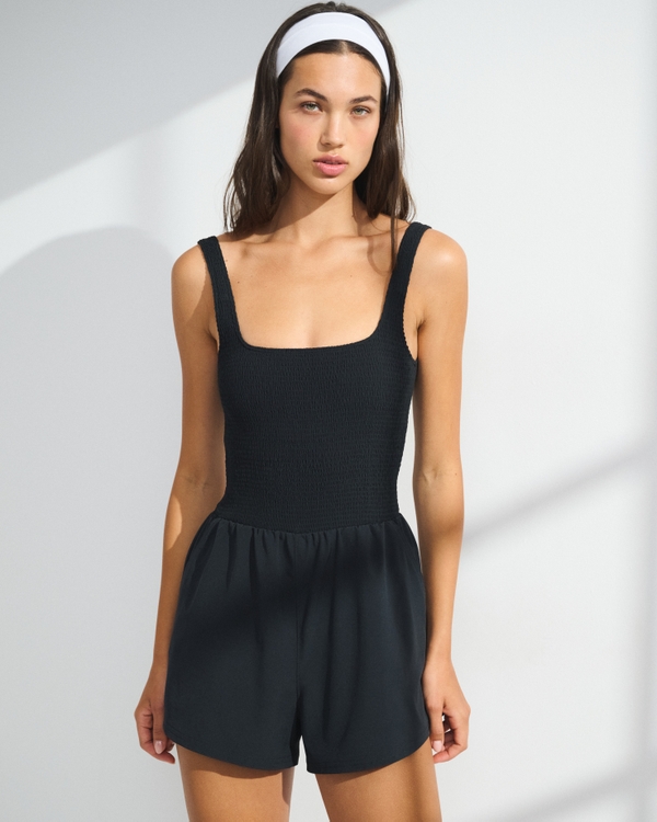 YPB motionTEK Smocked Romper, Black view 1