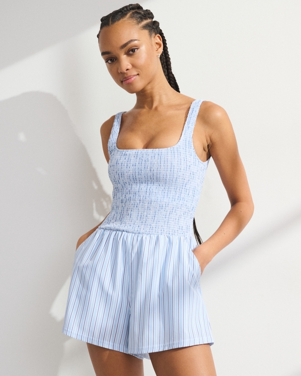 YPB motionTEK Smocked Romper, Blue Stripe view 1