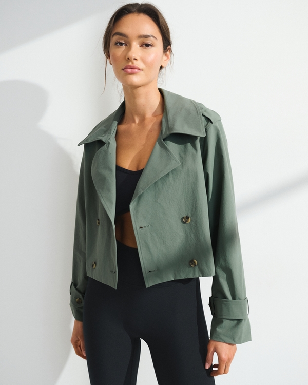 YPB On The Go Crinkle Trench Coat, Olive view 1