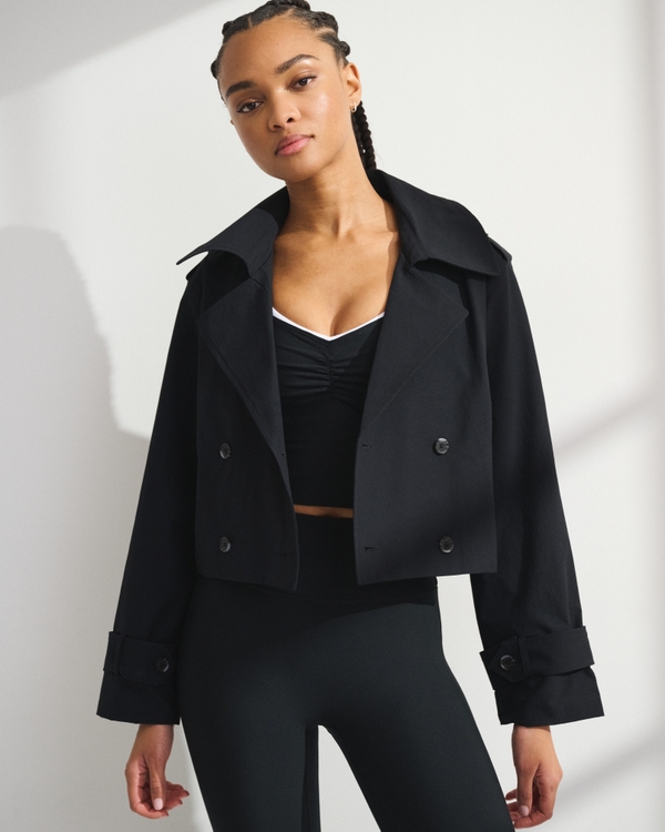 YPB On The Go Crinkle Trench Coat, Black view 1