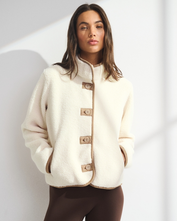 YPB Sherpa Button-Up Jacket, Cream view 1
