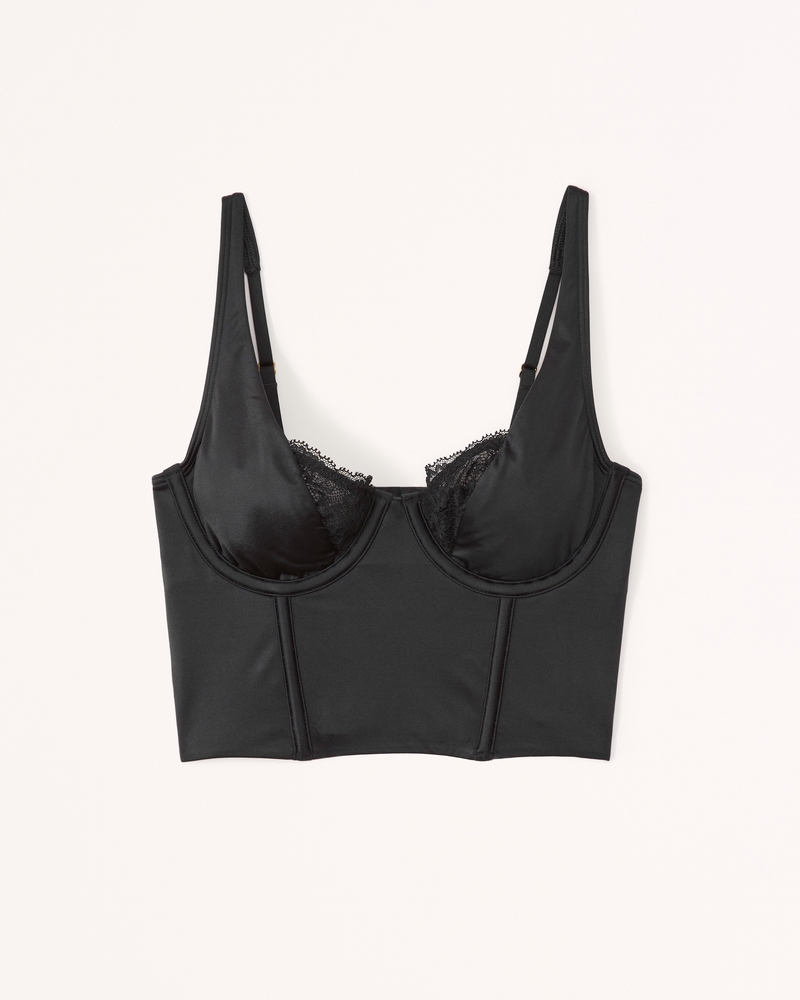 Express Lace Strappy Bustier Crop Top With Bra Cups Black Women's