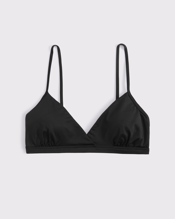 Satin V-Neck Bralette, Black view 1