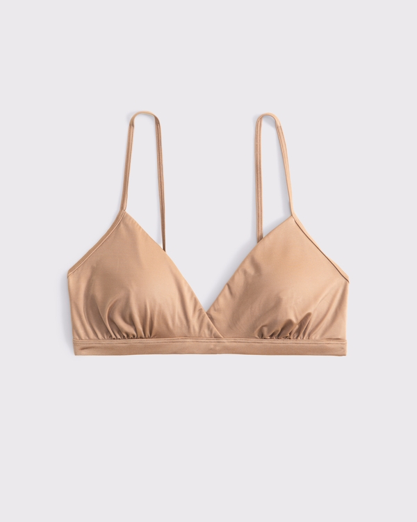 Satin V-Neck Bralette, Camel view 1