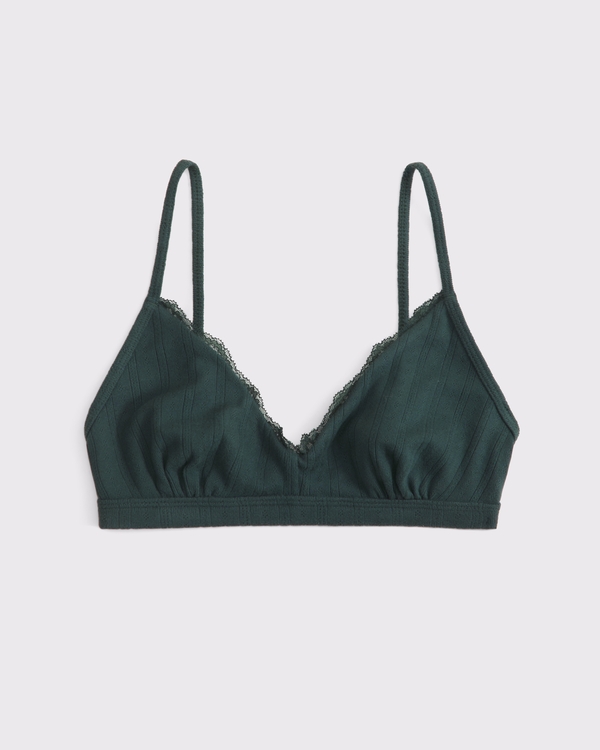 Pointelle Bralette, Dark Green view 1