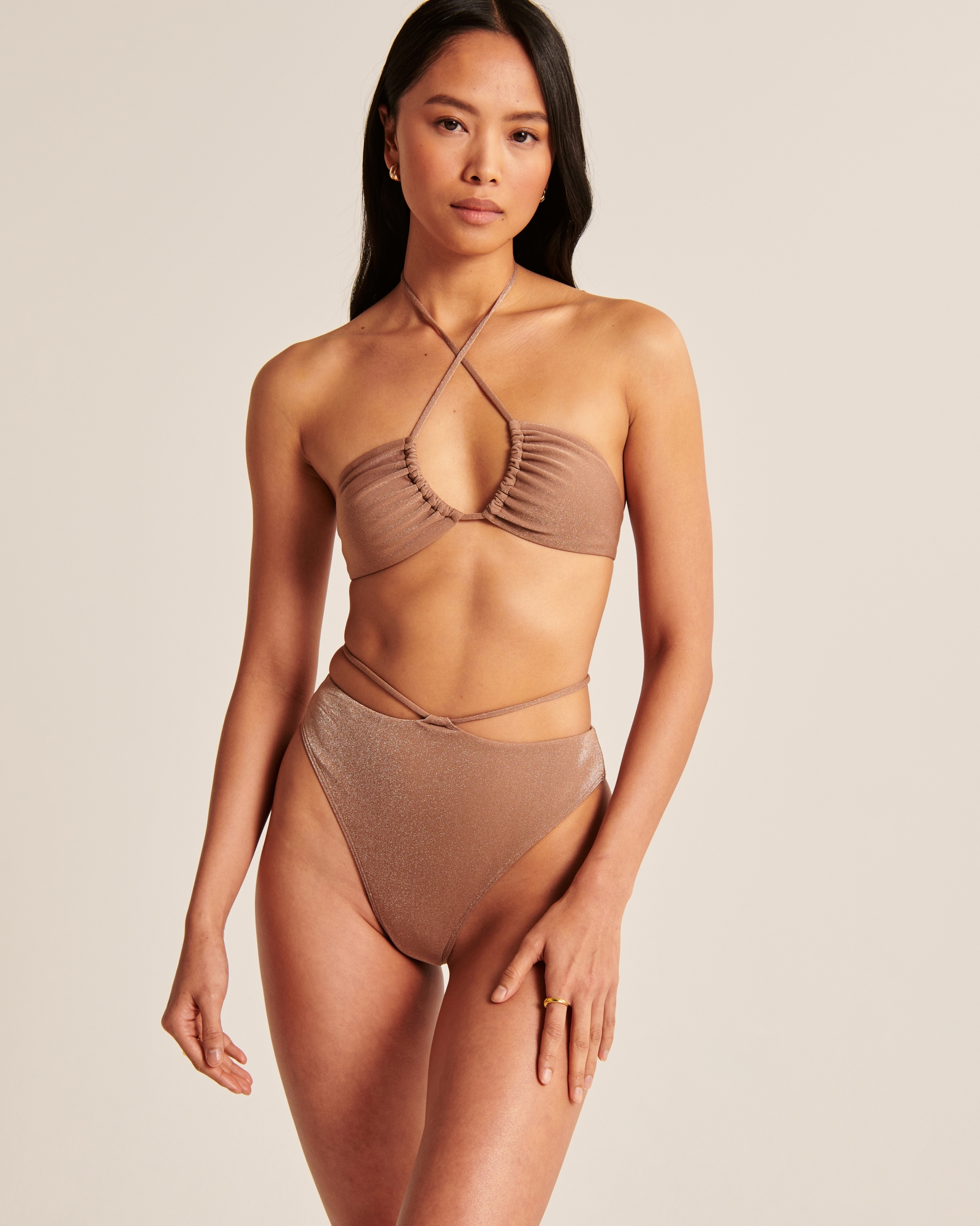 Shimmer Strappy High-Waist High-Leg Cheeky Bottoms
