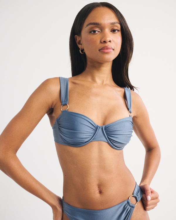 O-Ring Wide Strap Underwire Bikini Top, Blue Shine view 2