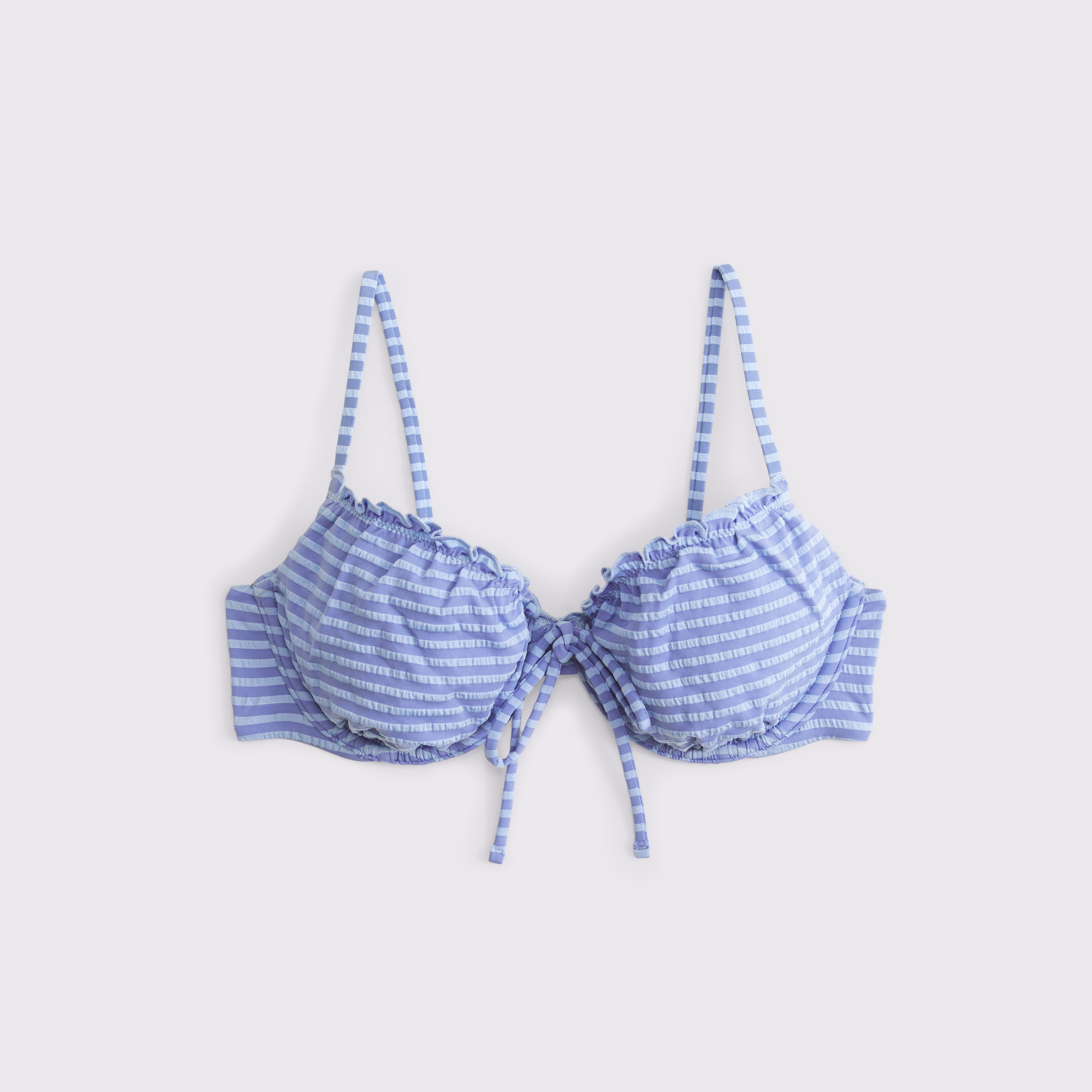 Верх бикини Seersucker, на косточках, оборки — Abercrombie & Fitch, цвет: Синий полосатый