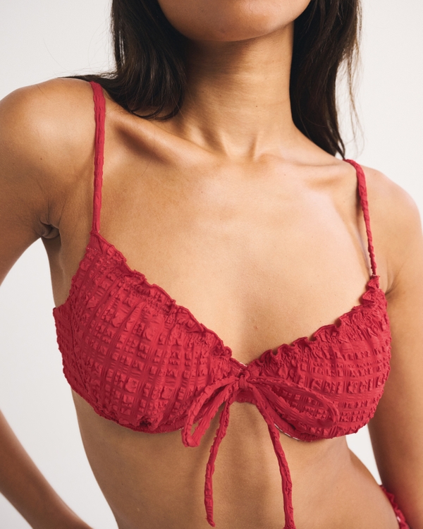 Gingham Ruffle Underwire Bikini Top, Vivid Red view 2