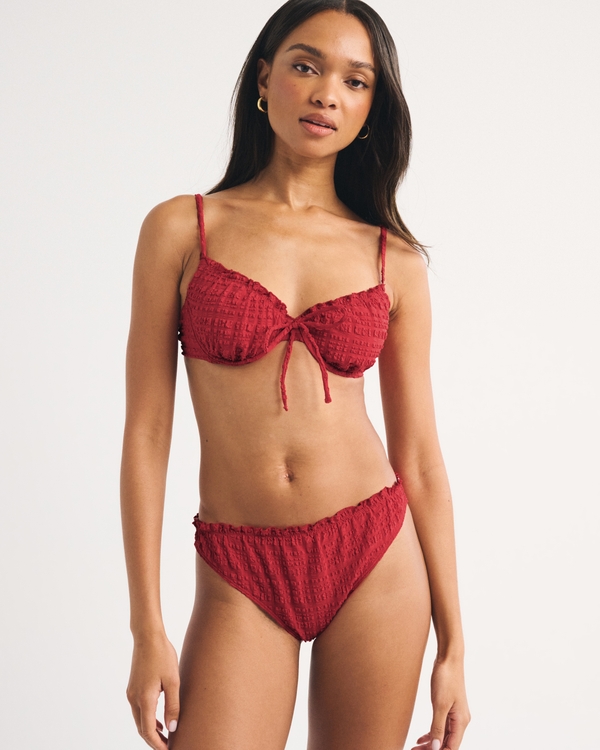 Mid Rise  Gingham Moderate Bikini Bottom, Vivid Red view 1