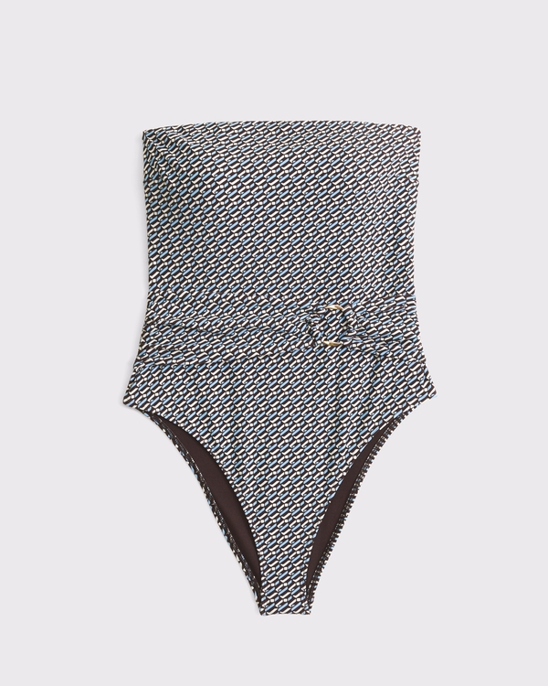 A&F Curve Love Marina O-Ring Cheeky One Piece Swimsuit, Blue Print view 1