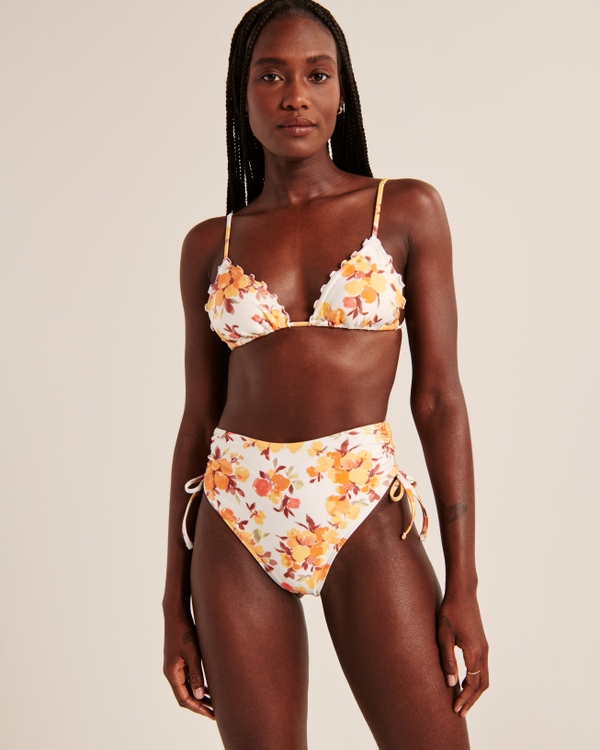 Cinch Tie High-Waist High-Leg Cheeky Bottom, Orange Floral