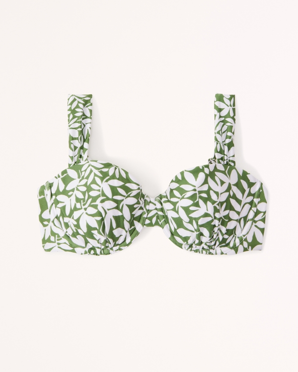 Curve Love Wide Strap Pleated Underwire Bikini Top, Green Floral