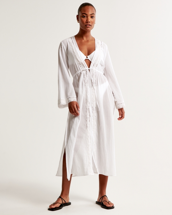 Long-Sleeve Tie-Front Maxi Dress Coverup