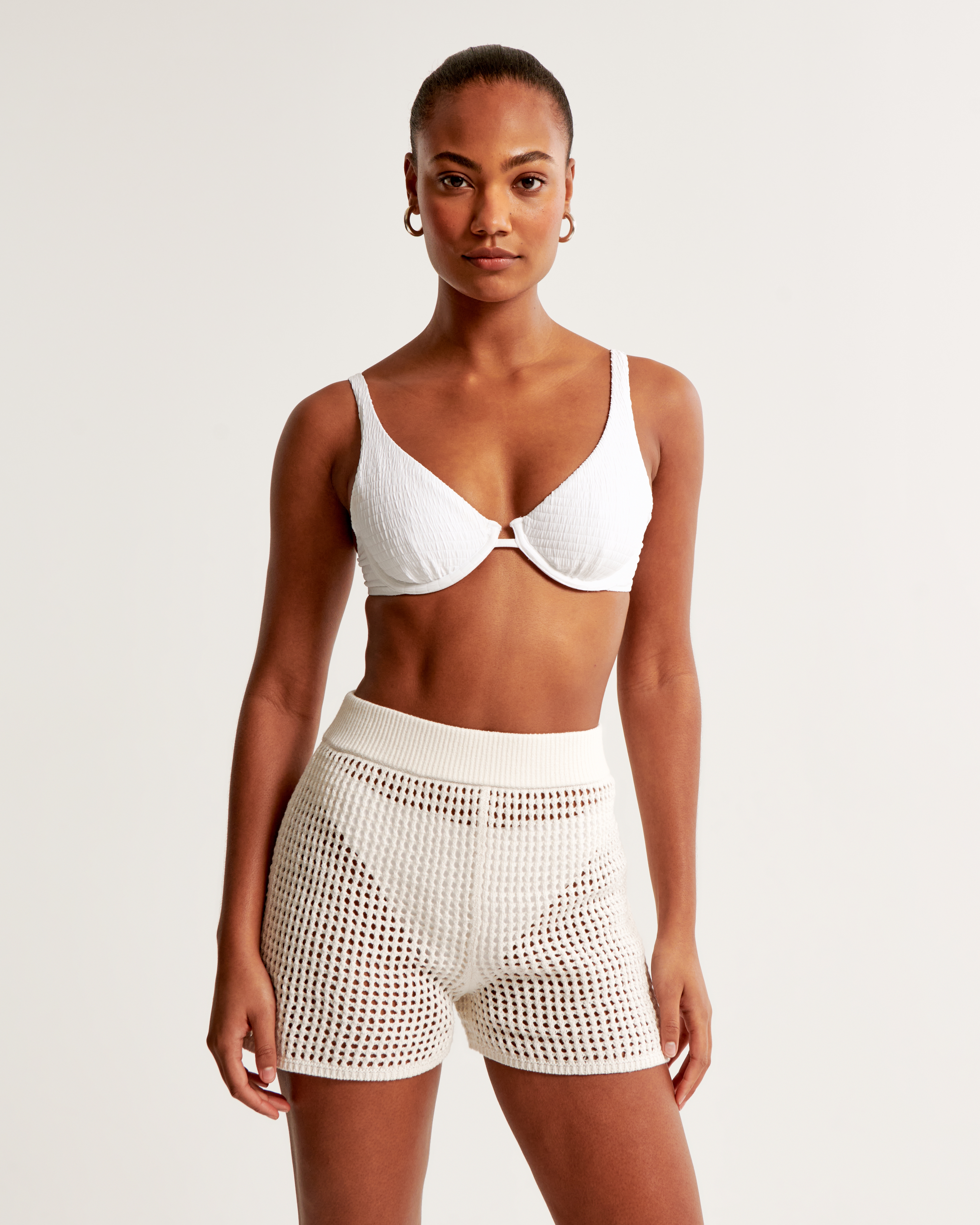 Abercrombie & Fitch Cropped Crochet-Style Shirt Jacket