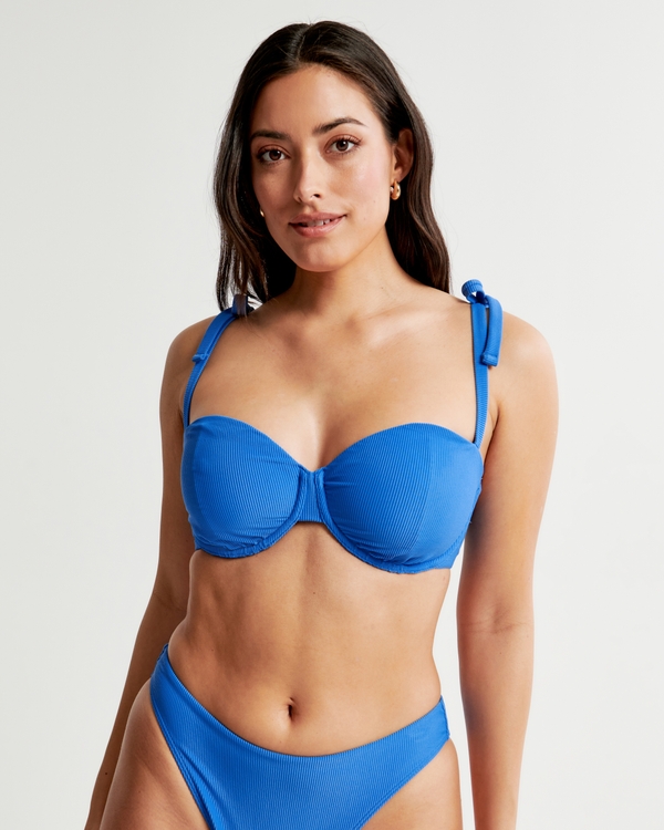 Curve Love Tie-Strap Underwire Bikini Top, Blue