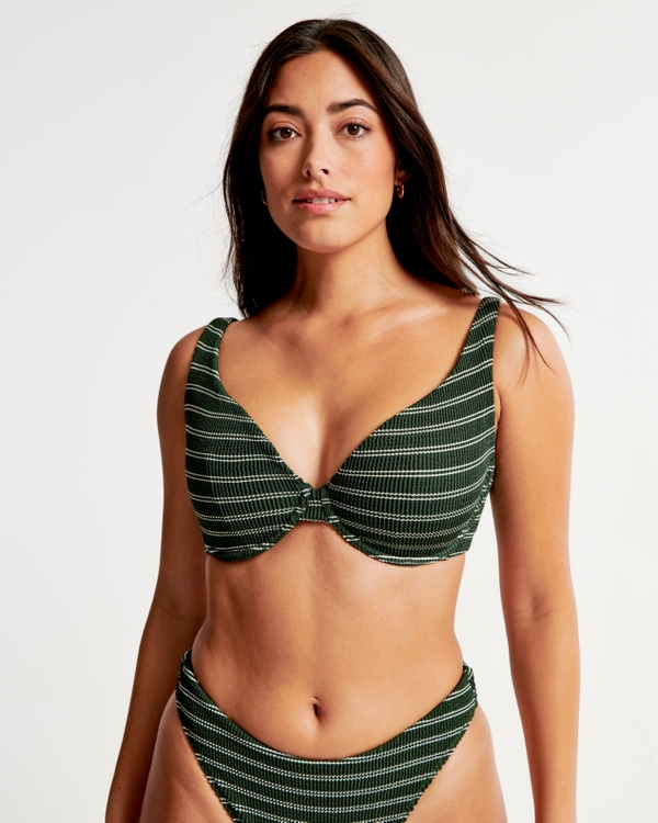 Curve Love High Apex Underwire Bikini Top, Dark Green Stripe