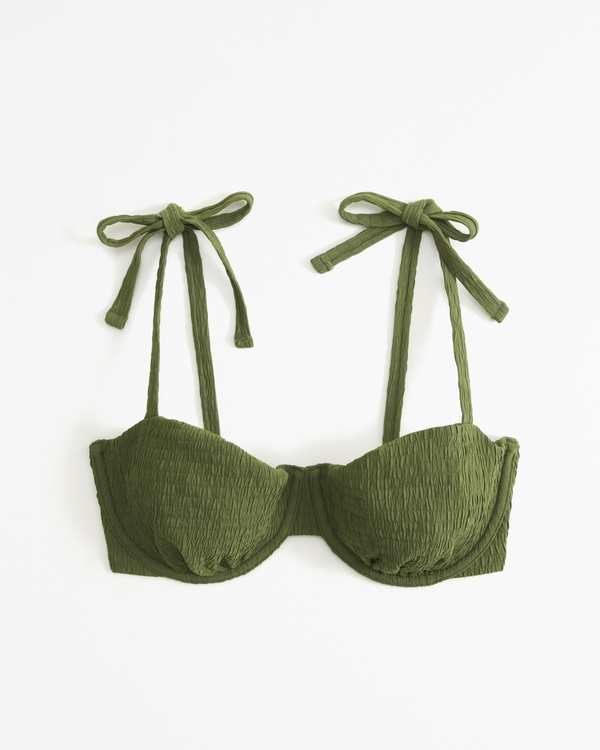 Curve Love Tie-Strap Underwire Bikini Top, Olive