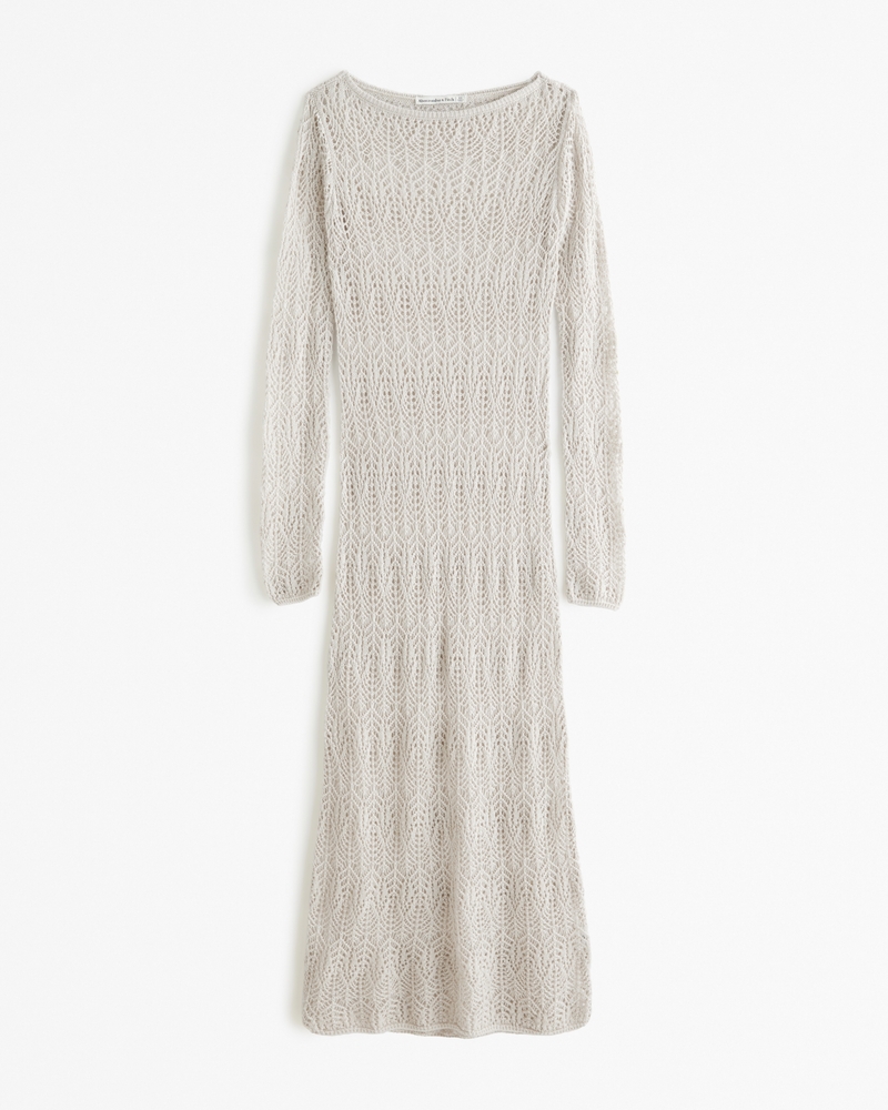 Women's Long-Sleeve Crochet-Style Maxi Dress Coverup