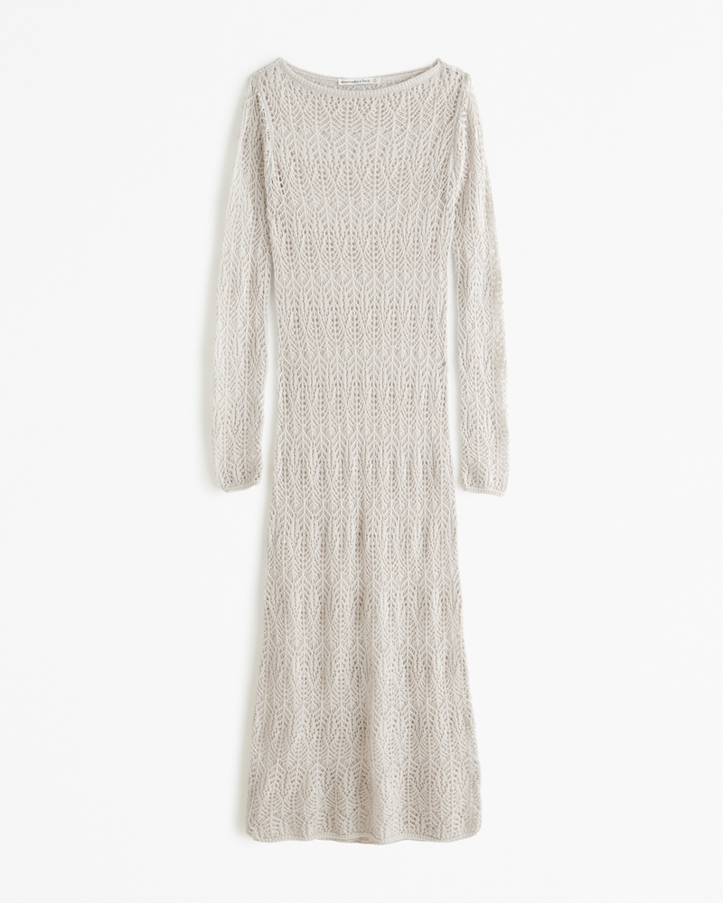 Long-Sleeve Crochet-Style Maxi Dress Coverup