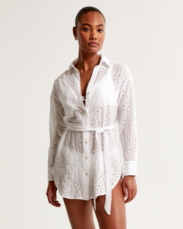 Gauzy Beach Mini Dress Coverup, White