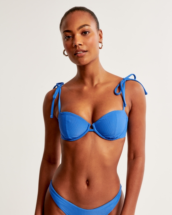 Top bikini con ferretto e spalline da annodare, Blue