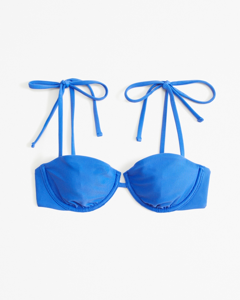 Blue Bikini Top - White Ribbed Bikini Top - Bralette Bikini Top
