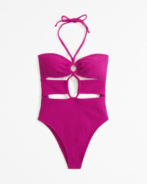 Halter O-Ring One-Piece Swimsuit, Pink