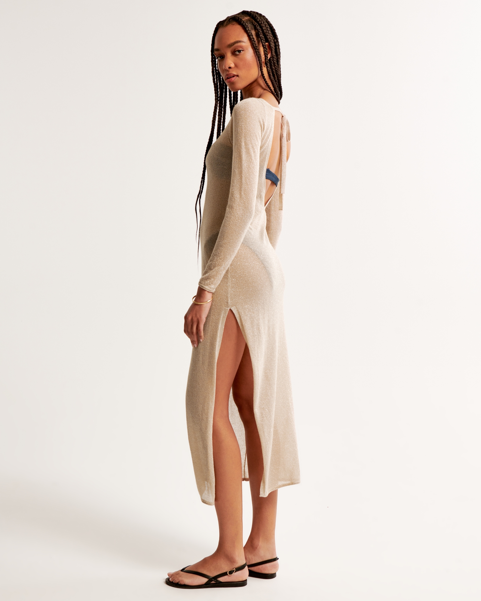 Long-Sleeve Mesh Maxi Dress Coverup