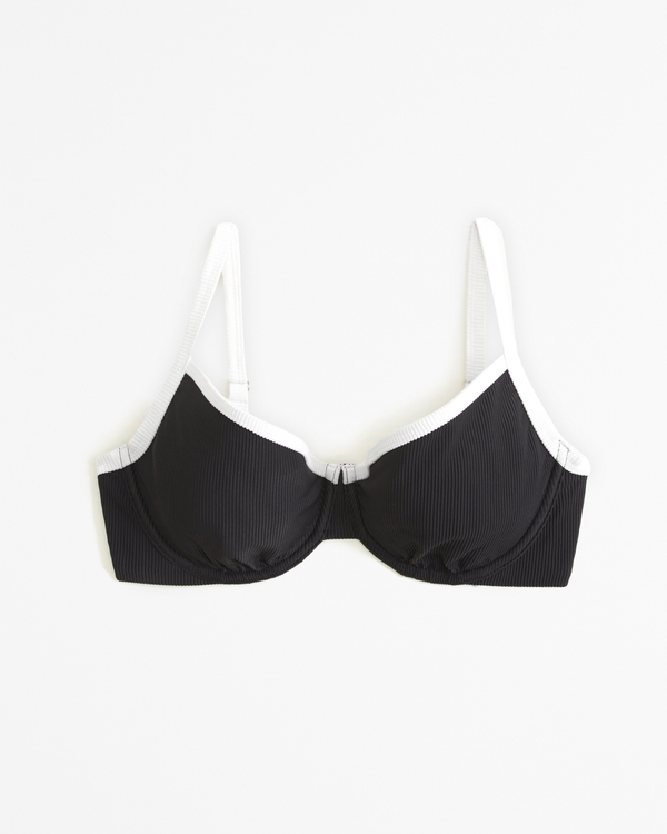 Curve Love 90s Clean Underwire Bikini Top, Black With White Contrast