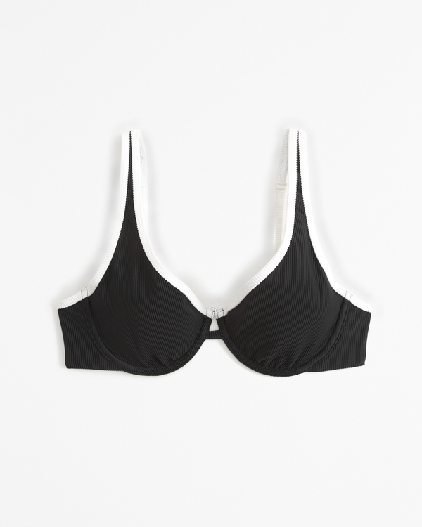 High Apex Underwire Bikini Top, Black With White Contrast