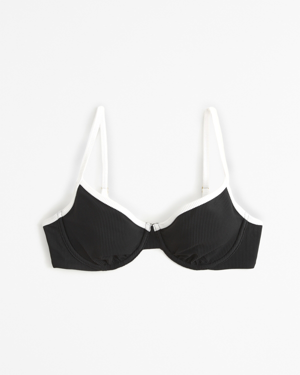 90s Clean Underwire Bikini Top, Black With White Contrast