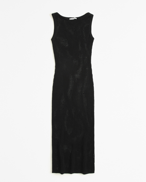 Crochet-Style Maxi Dress Coverup, Black