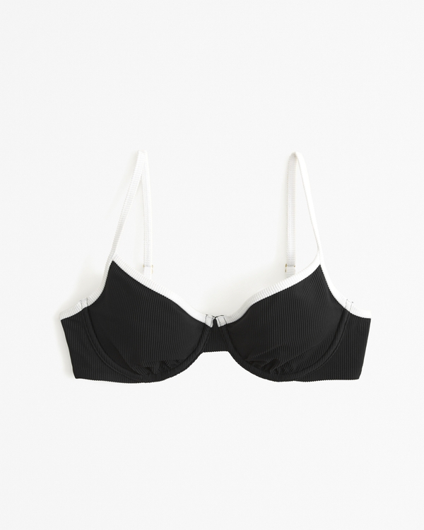 90s Clean Underwire Bikini Top, Black & White